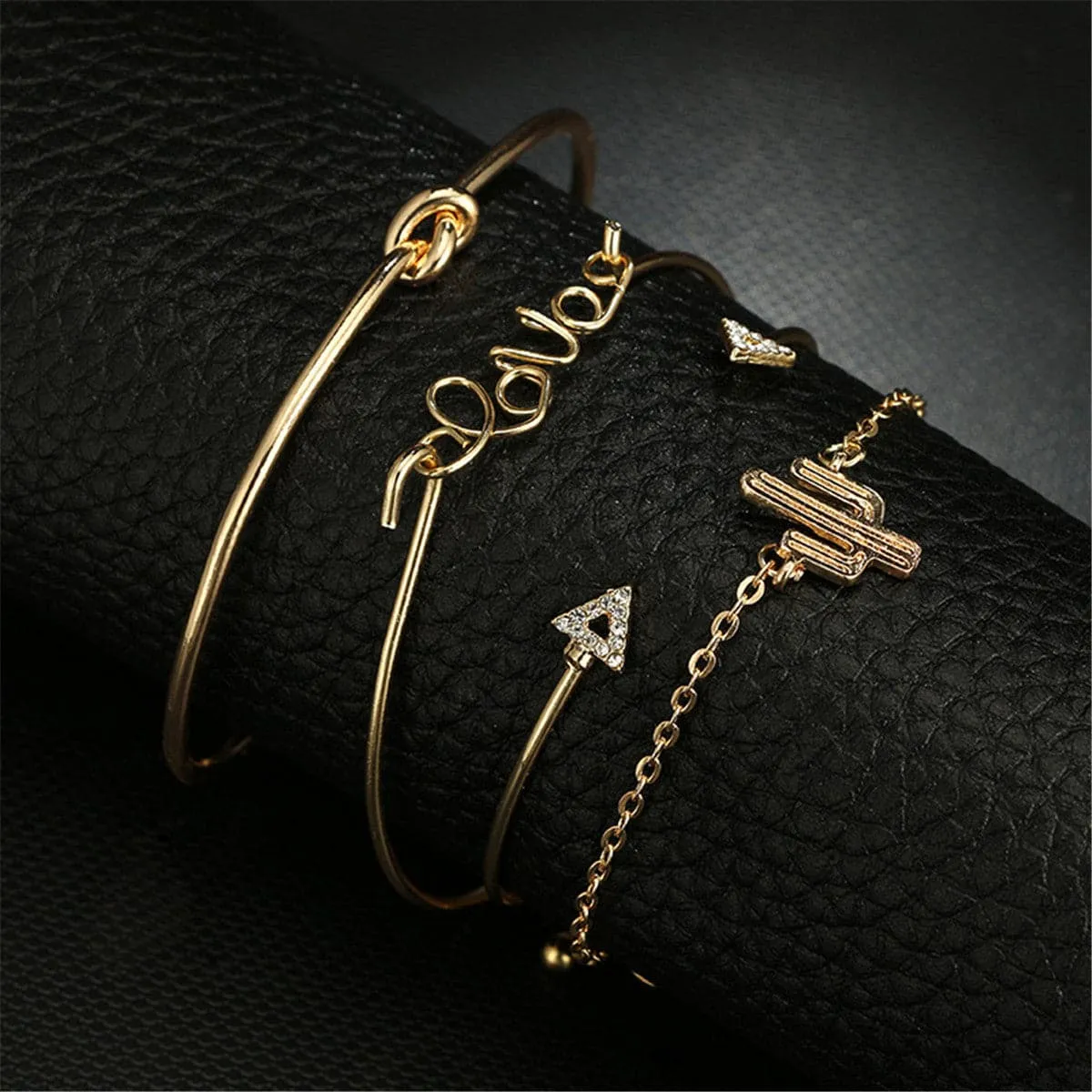 Cubic Zirconia & 18K Gold-Plated Cactus Bracelet Set