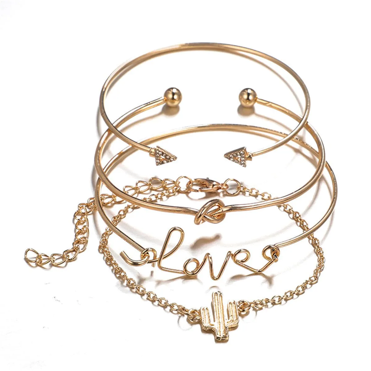 Cubic Zirconia & 18K Gold-Plated Cactus Bracelet Set