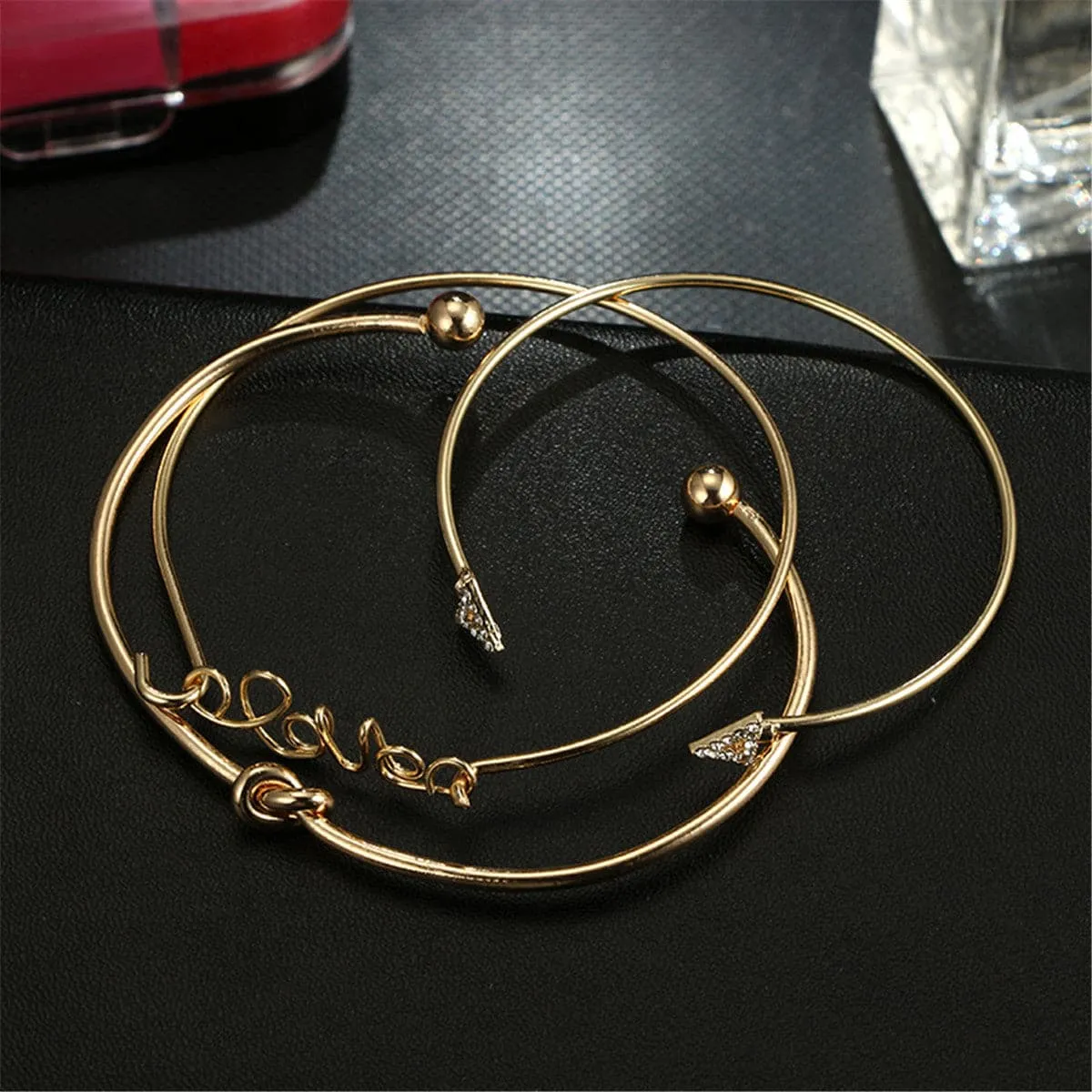 Cubic Zirconia & 18K Gold-Plated Cactus Bracelet Set
