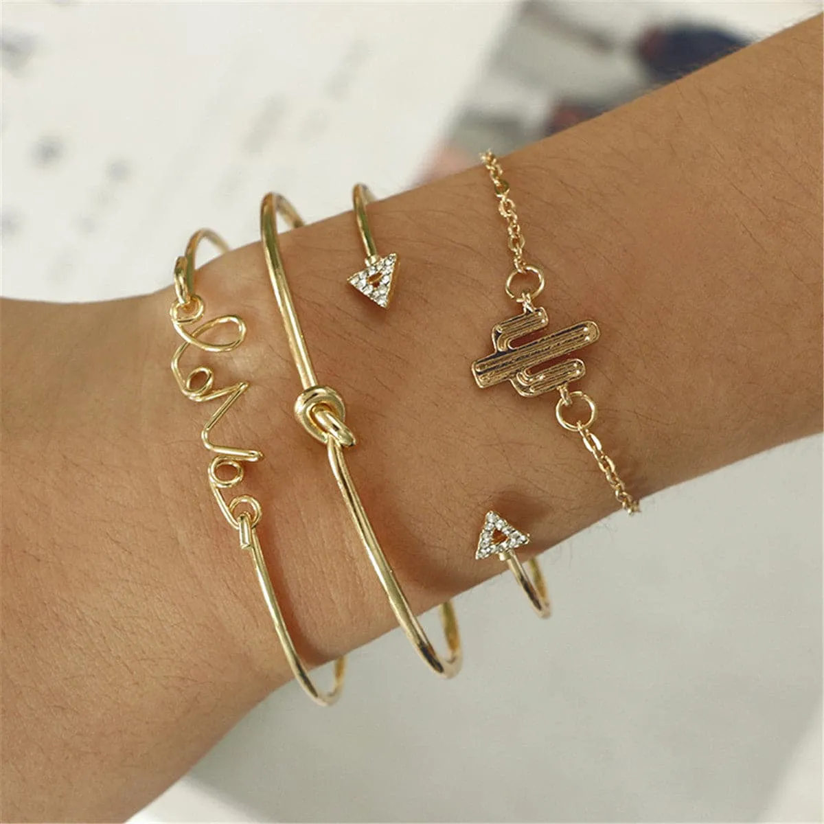 Cubic Zirconia & 18K Gold-Plated Cactus Bracelet Set