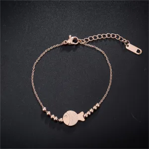 Cubic Zirconia & 18K Rose Gold-Plated Bead Chain Fish Charm Bracelet