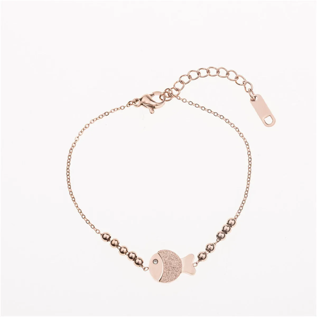Cubic Zirconia & 18K Rose Gold-Plated Bead Chain Fish Charm Bracelet