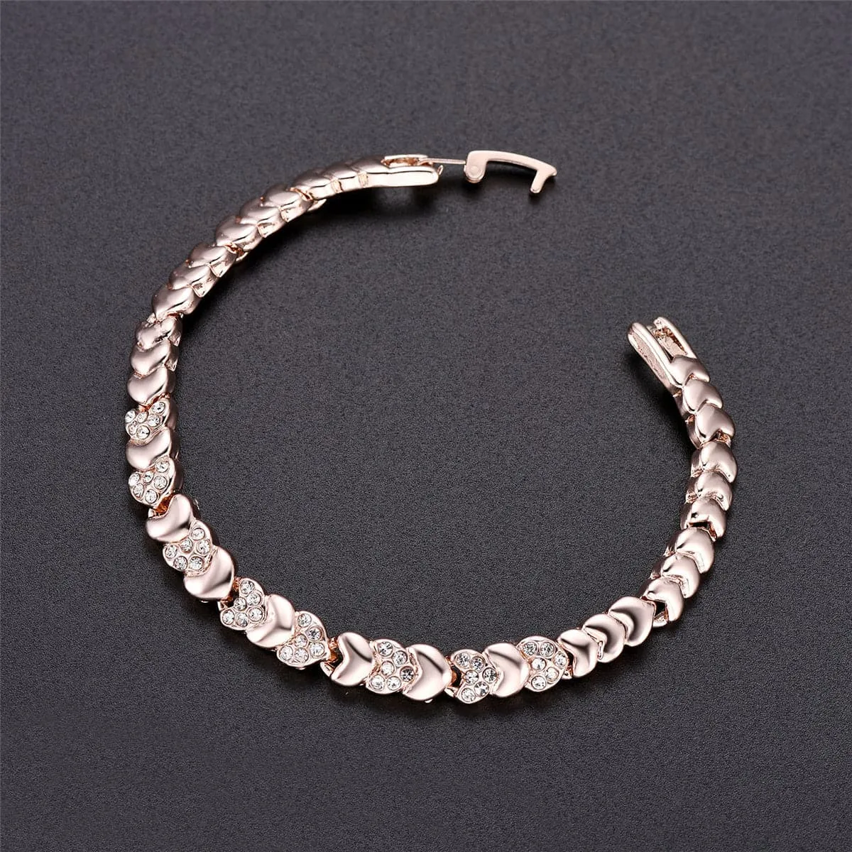 Cubic Zirconia & 18K Rose Gold-Plated Heart Link Bracelet