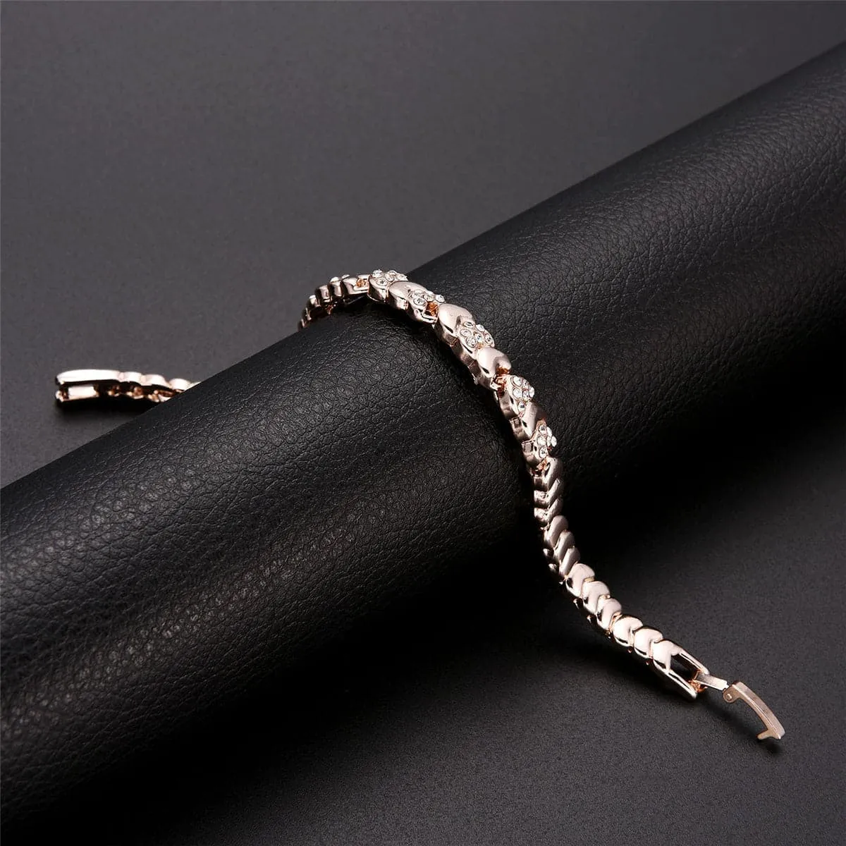 Cubic Zirconia & 18K Rose Gold-Plated Heart Link Bracelet