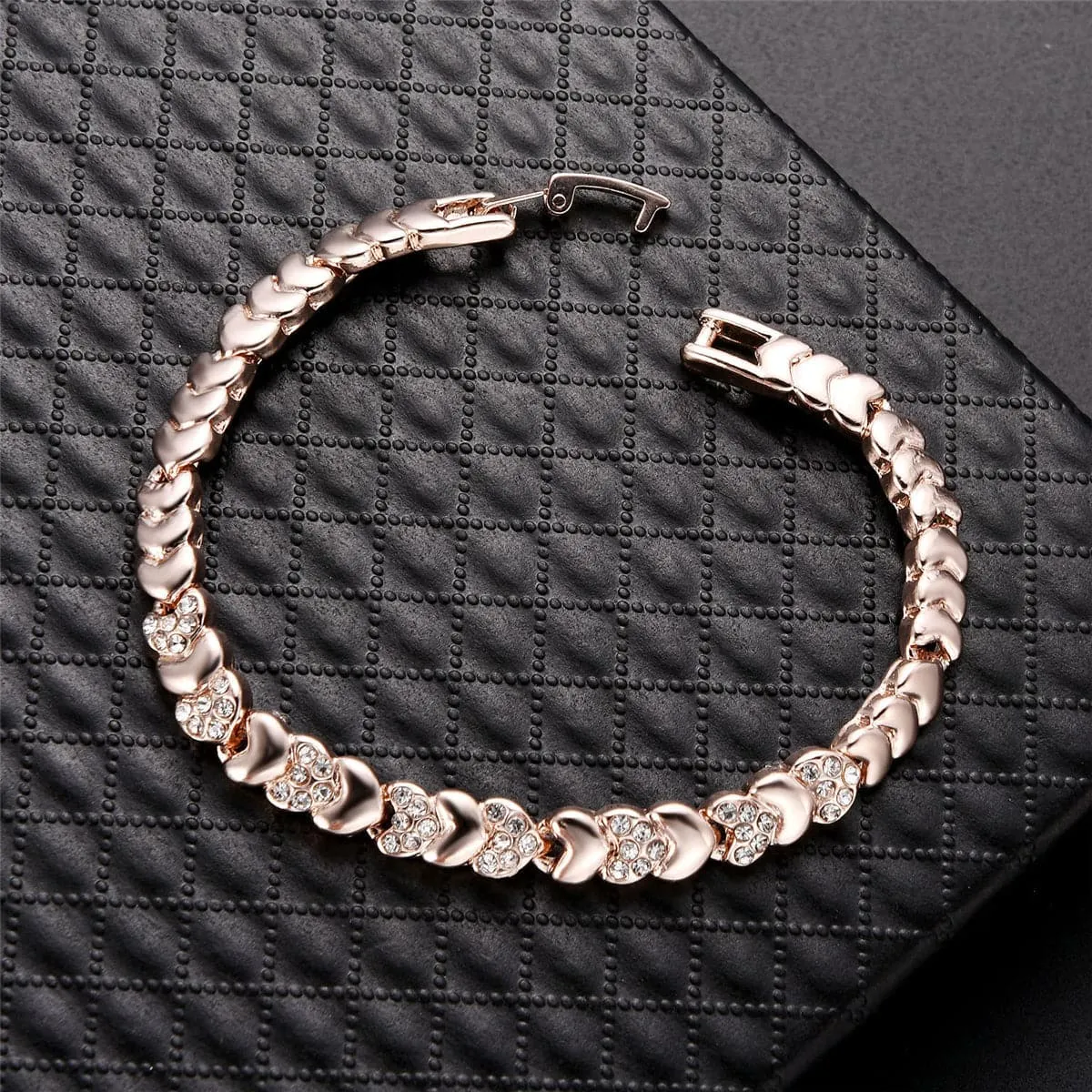 Cubic Zirconia & 18K Rose Gold-Plated Heart Link Bracelet