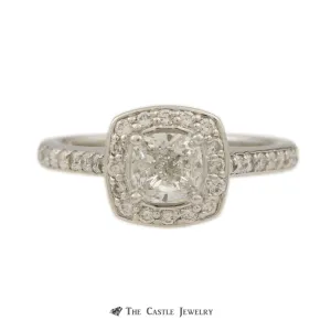 Cushion Cut 1.01ct Diamond Bridal Ring w/ Round Brilliant Cut Diamond Halo & Sides