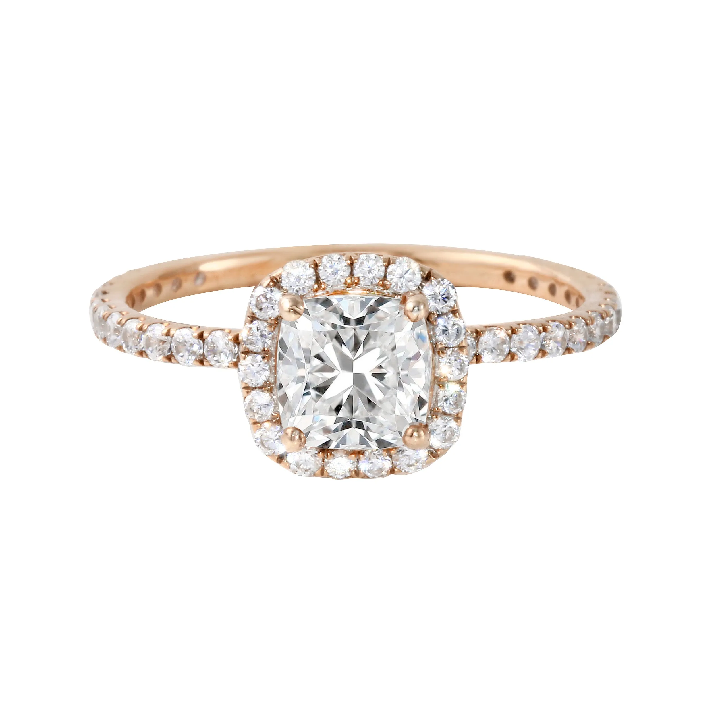 Cushion-Cut Diamond Halo Pavé Band Engagement Ring Setting