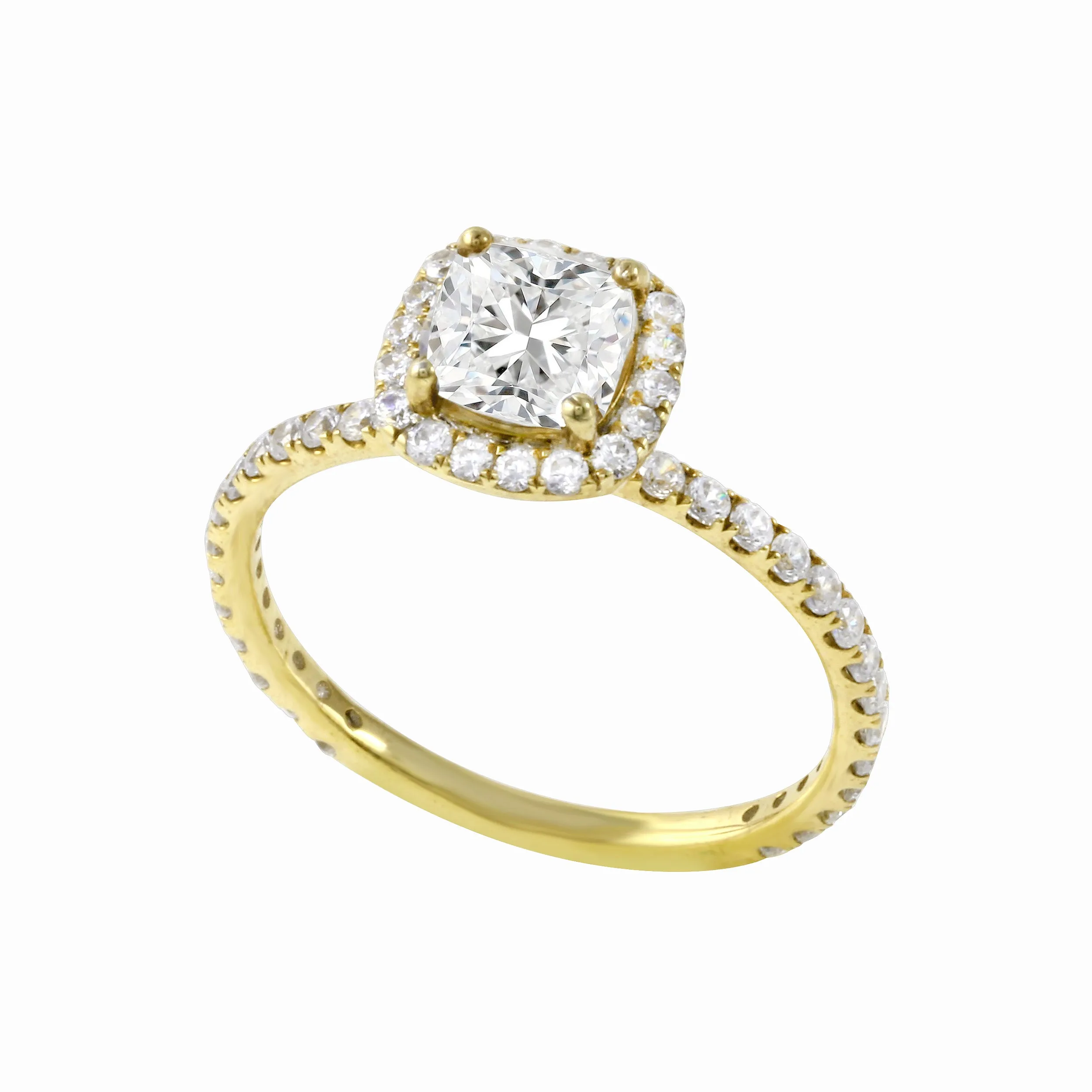 Cushion-Cut Diamond Halo Pavé Band Engagement Ring Setting