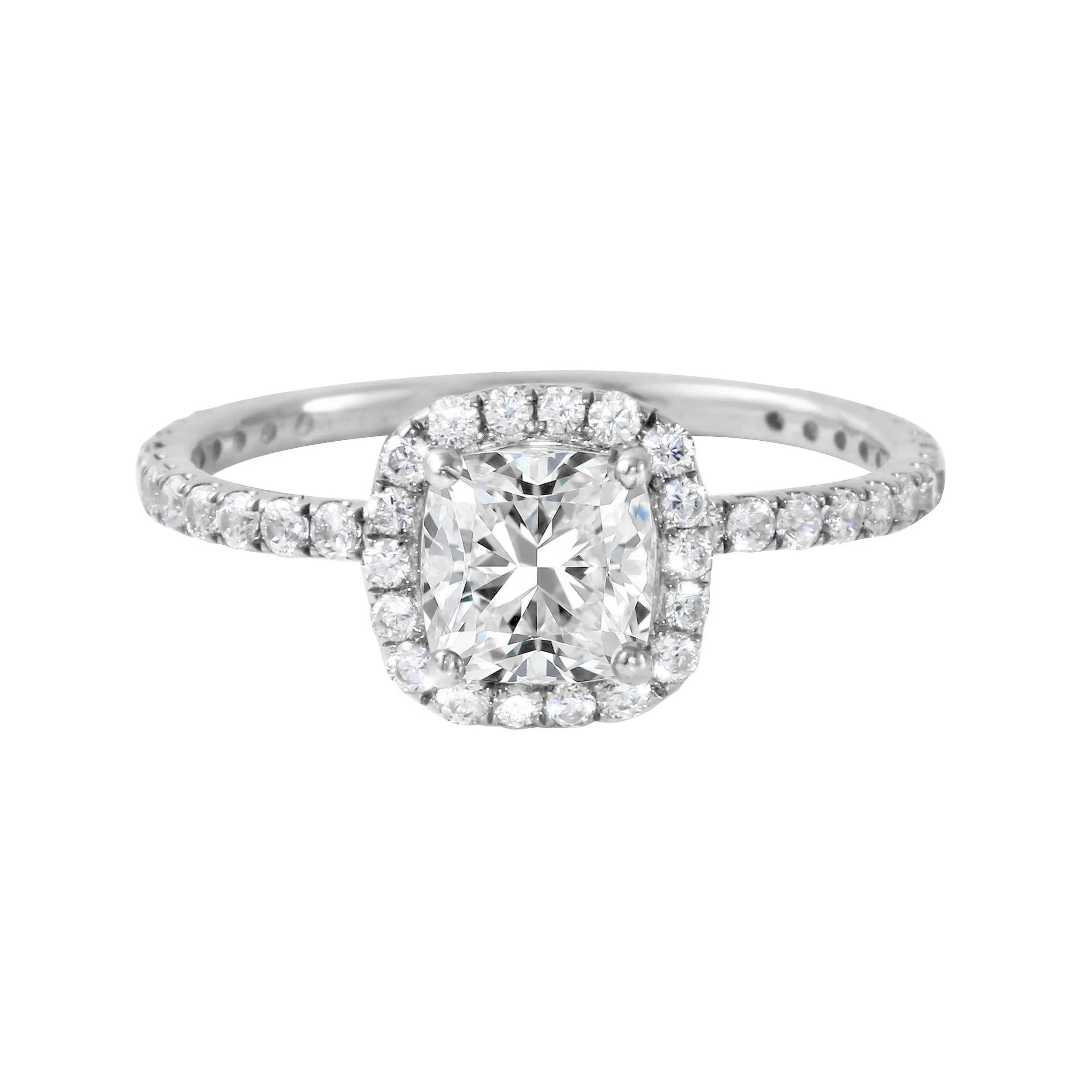 Cushion-Cut Diamond Halo Pavé Band Engagement Ring Setting