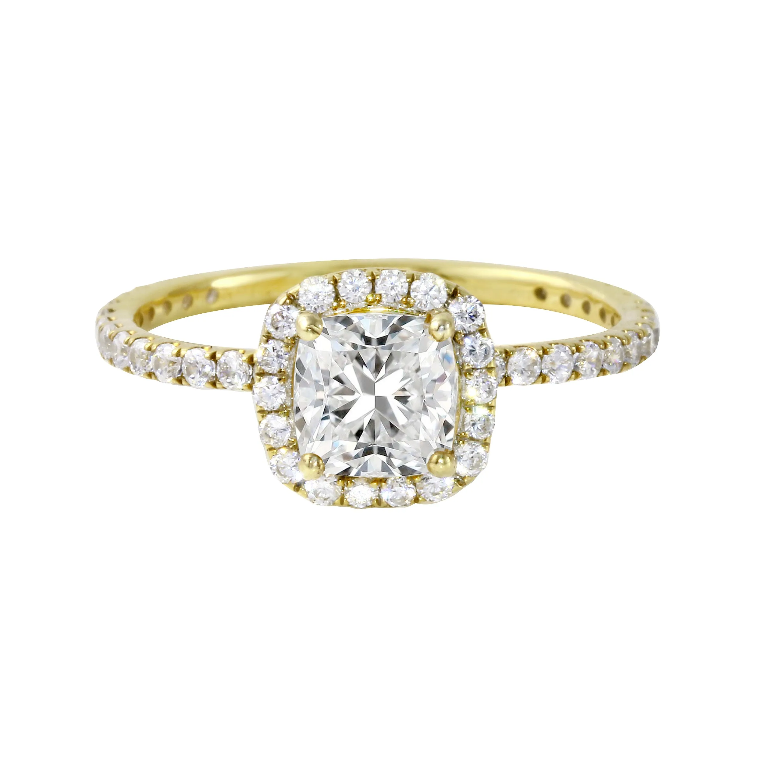 Cushion-Cut Diamond Halo Pavé Band Engagement Ring Setting