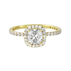 Cushion-Cut Diamond Halo Pavé Band Engagement Ring Setting
