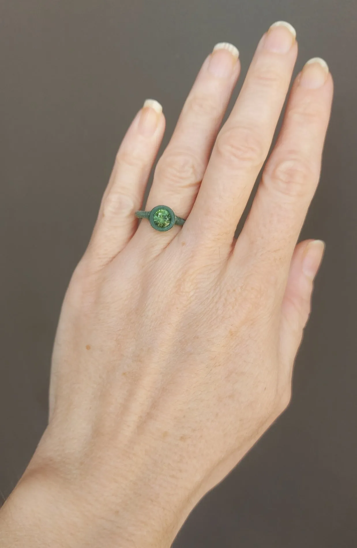 Custom Wax Cast Ring with Australian Green Sapphire – Made to Order in Solid Gold or Sterling Silver
