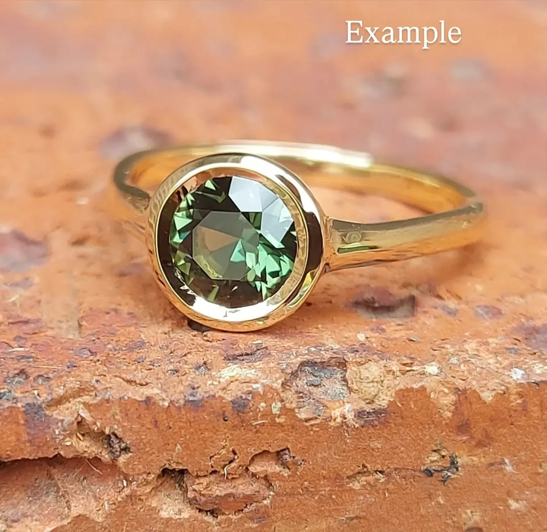 Custom Wax Cast Ring with Australian Green Sapphire – Made to Order in Solid Gold or Sterling Silver