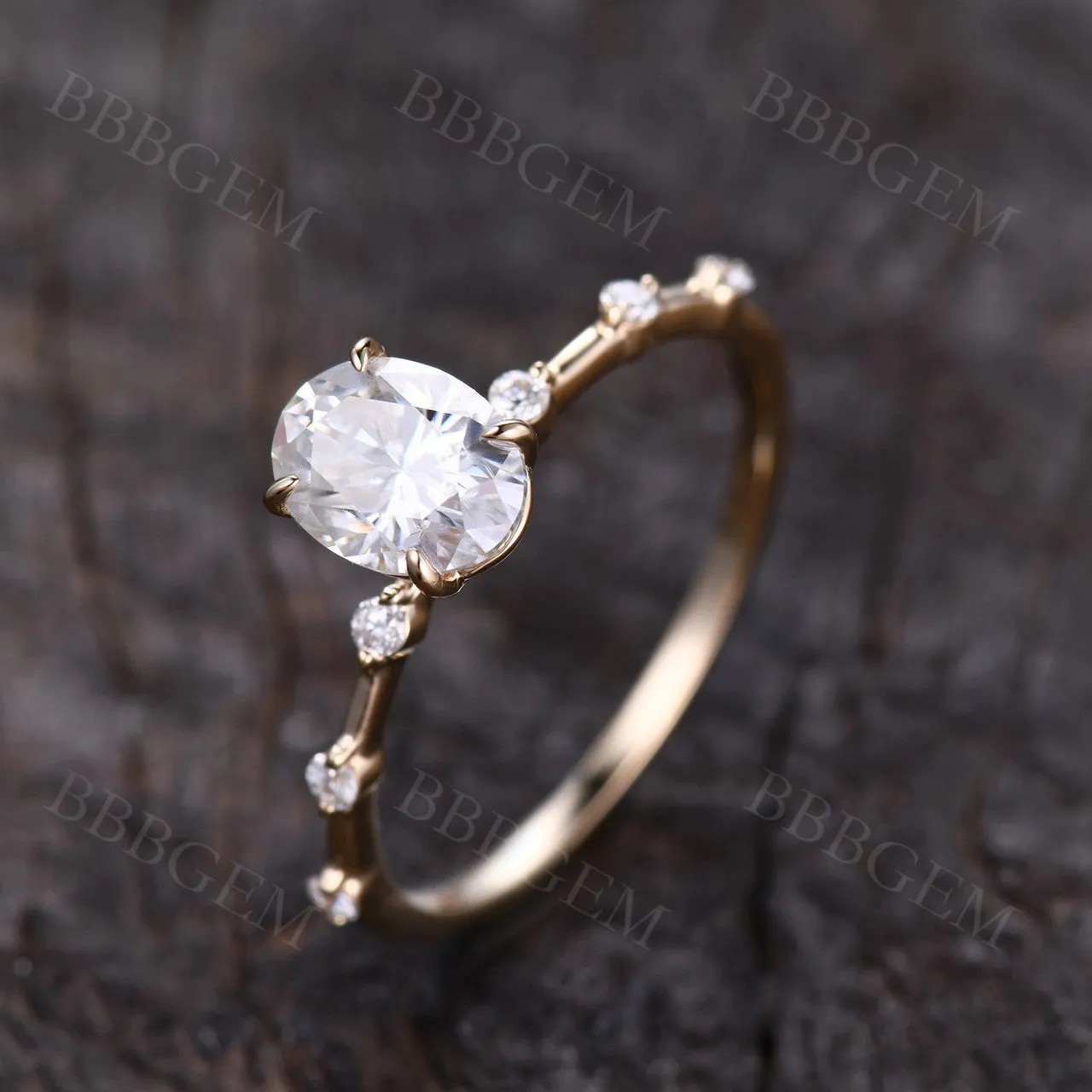 Dainty 1.5 Carat Oval Cut Moissanite Engagement Ring Solid Rose Gold Moissanite Wedding Band