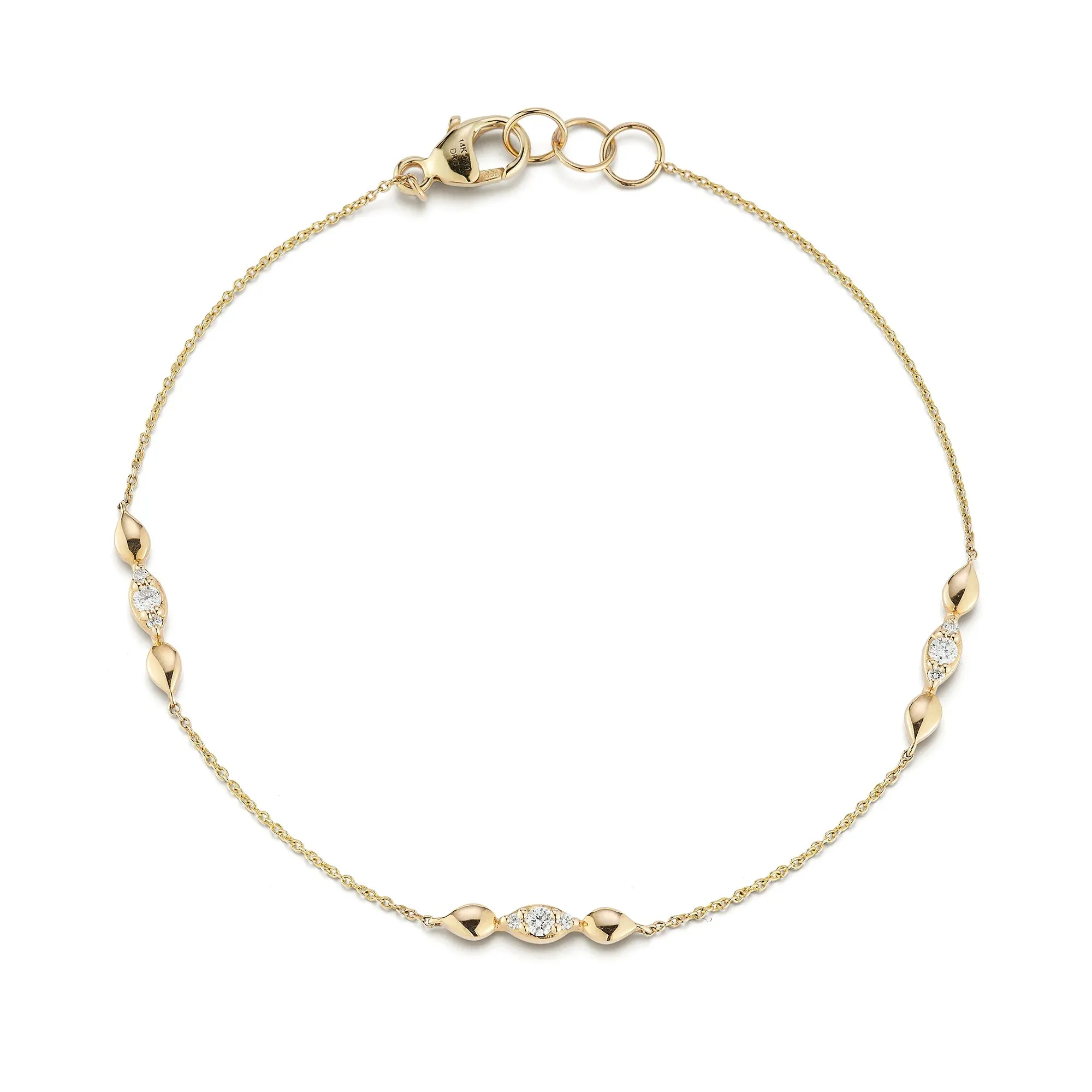Dana Rebecca Sophia Ryan Marquise Trio Station 14k Yellow Gold Diamond Bracelet