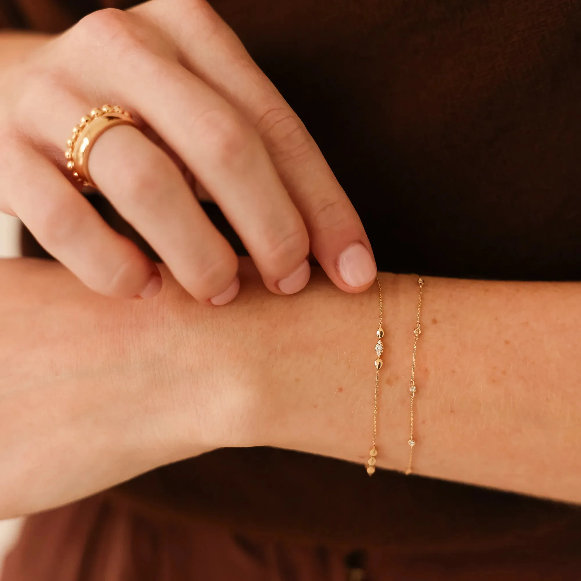 Dana Rebecca Sophia Ryan Marquise Trio Station 14k Yellow Gold Diamond Bracelet