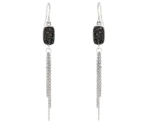 Dangling Chain Black Druzy Earrings