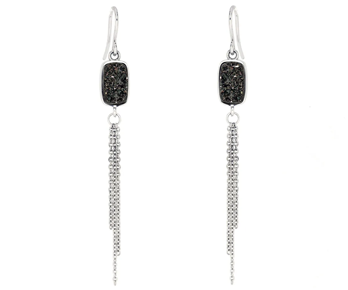 Dangling Chain Black Druzy Earrings