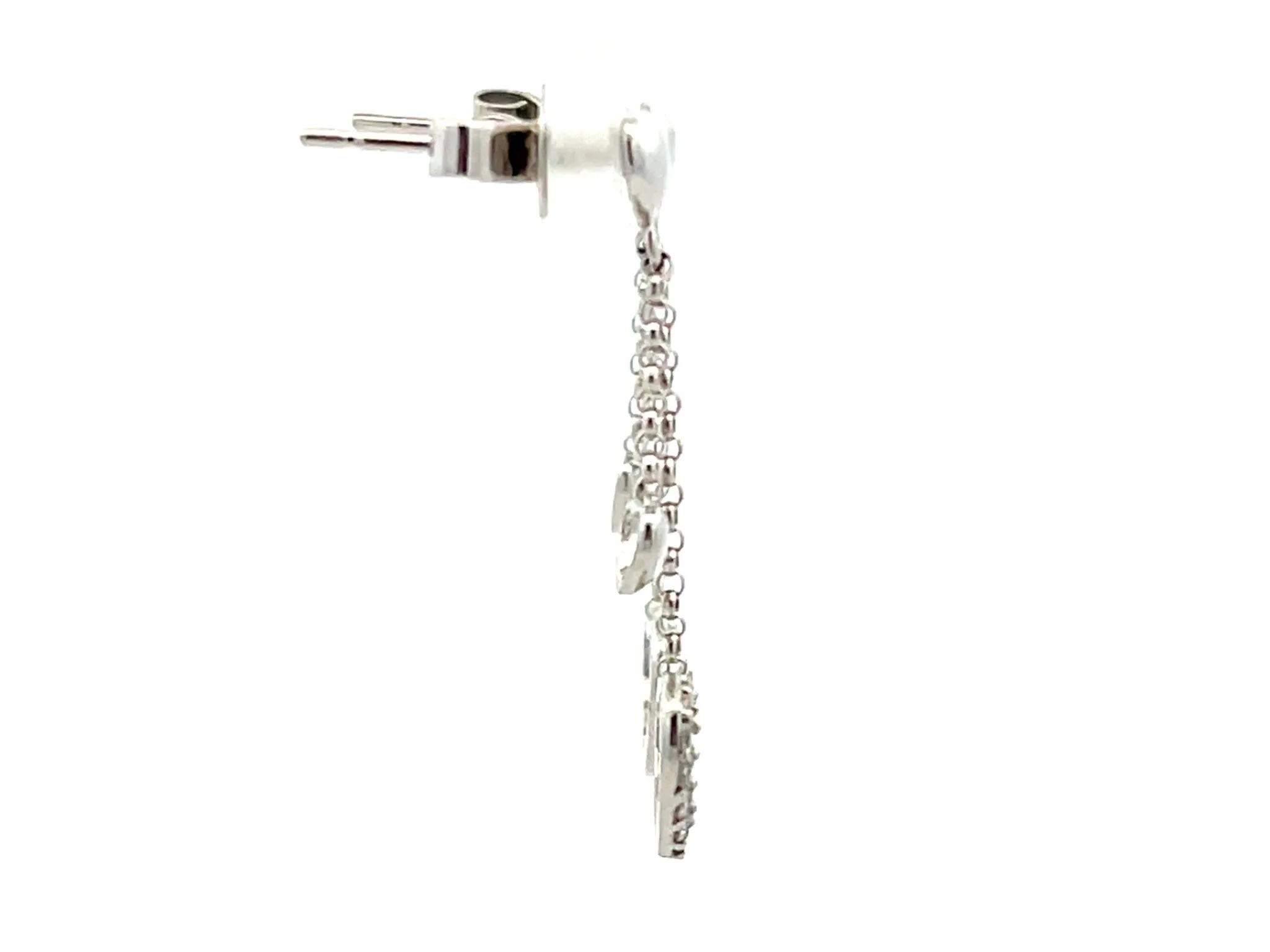 Dangly Diamond Heart Solid White Gold Earrings