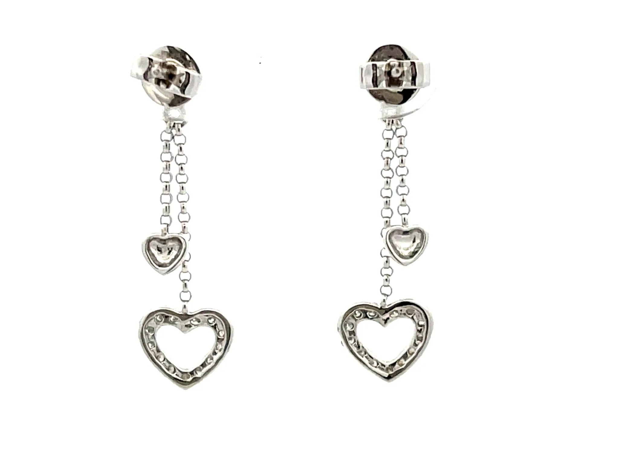 Dangly Diamond Heart Solid White Gold Earrings