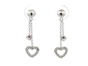 Dangly Diamond Heart Solid White Gold Earrings
