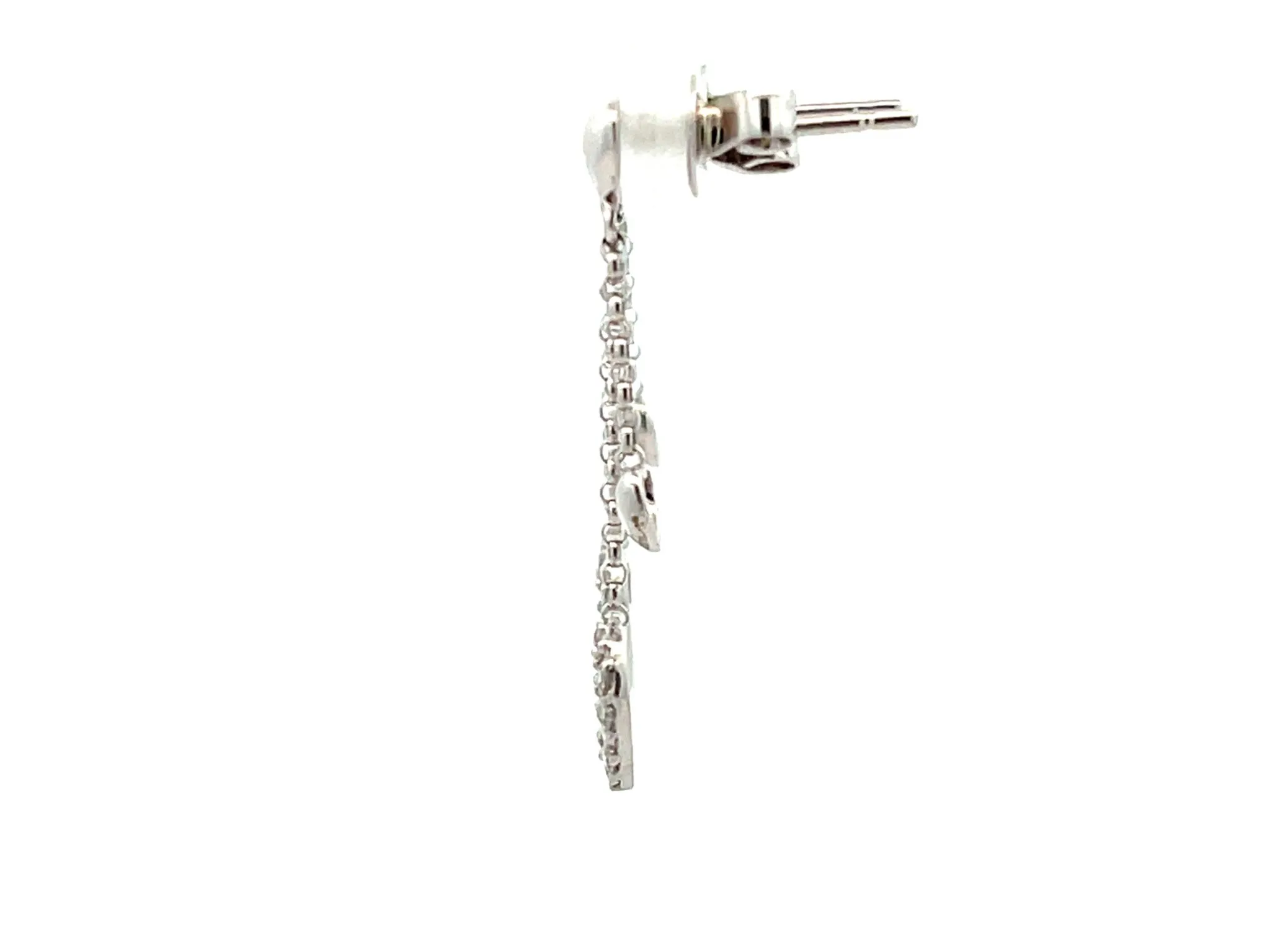 Dangly Diamond Heart Solid White Gold Earrings