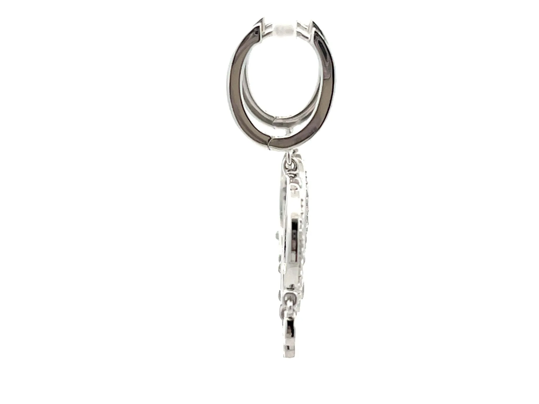 Dangly Diamond Hoop Earrings 18K Solid White Gold