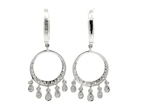 Dangly Diamond Hoop Earrings 18K Solid White Gold