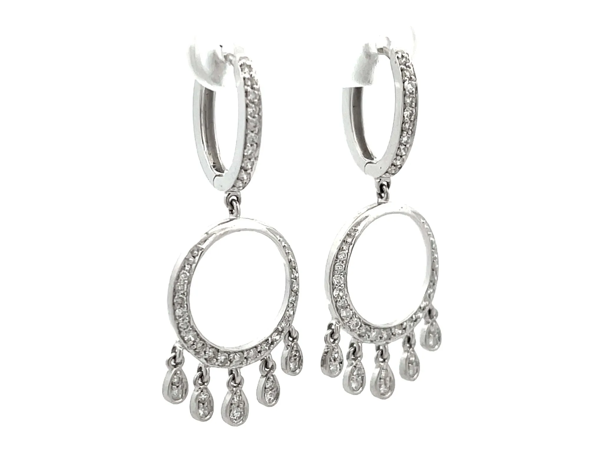 Dangly Diamond Hoop Earrings 18K Solid White Gold