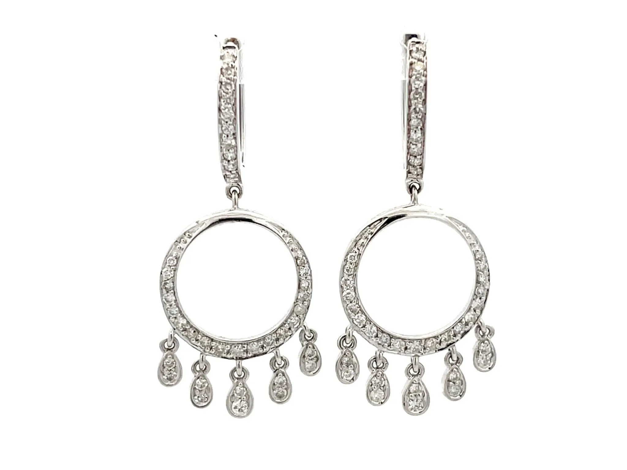 Dangly Diamond Hoop Earrings 18K Solid White Gold
