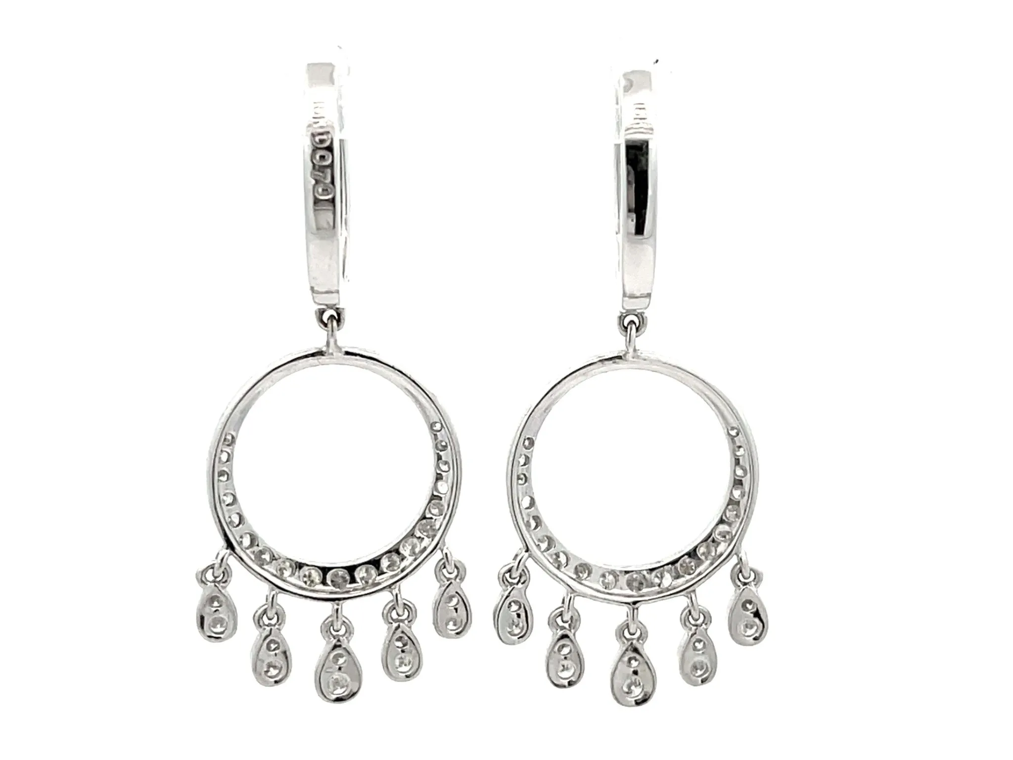 Dangly Diamond Hoop Earrings 18K Solid White Gold