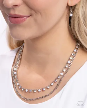 Delicate Dame - White - Bead and Iridescent Rhinestone Tiered Paparazzi Short Necklace