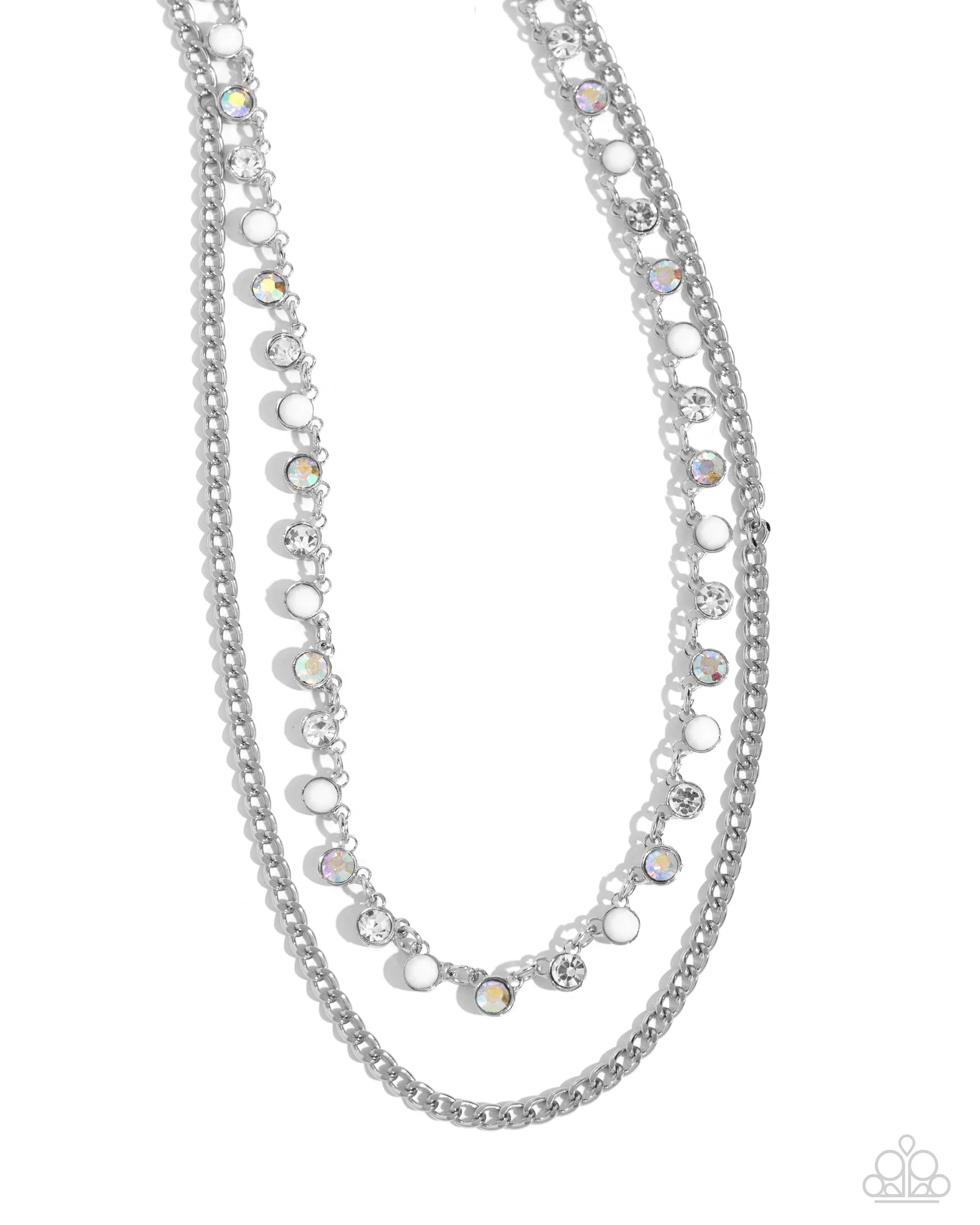 Delicate Dame - White - Bead and Iridescent Rhinestone Tiered Paparazzi Short Necklace