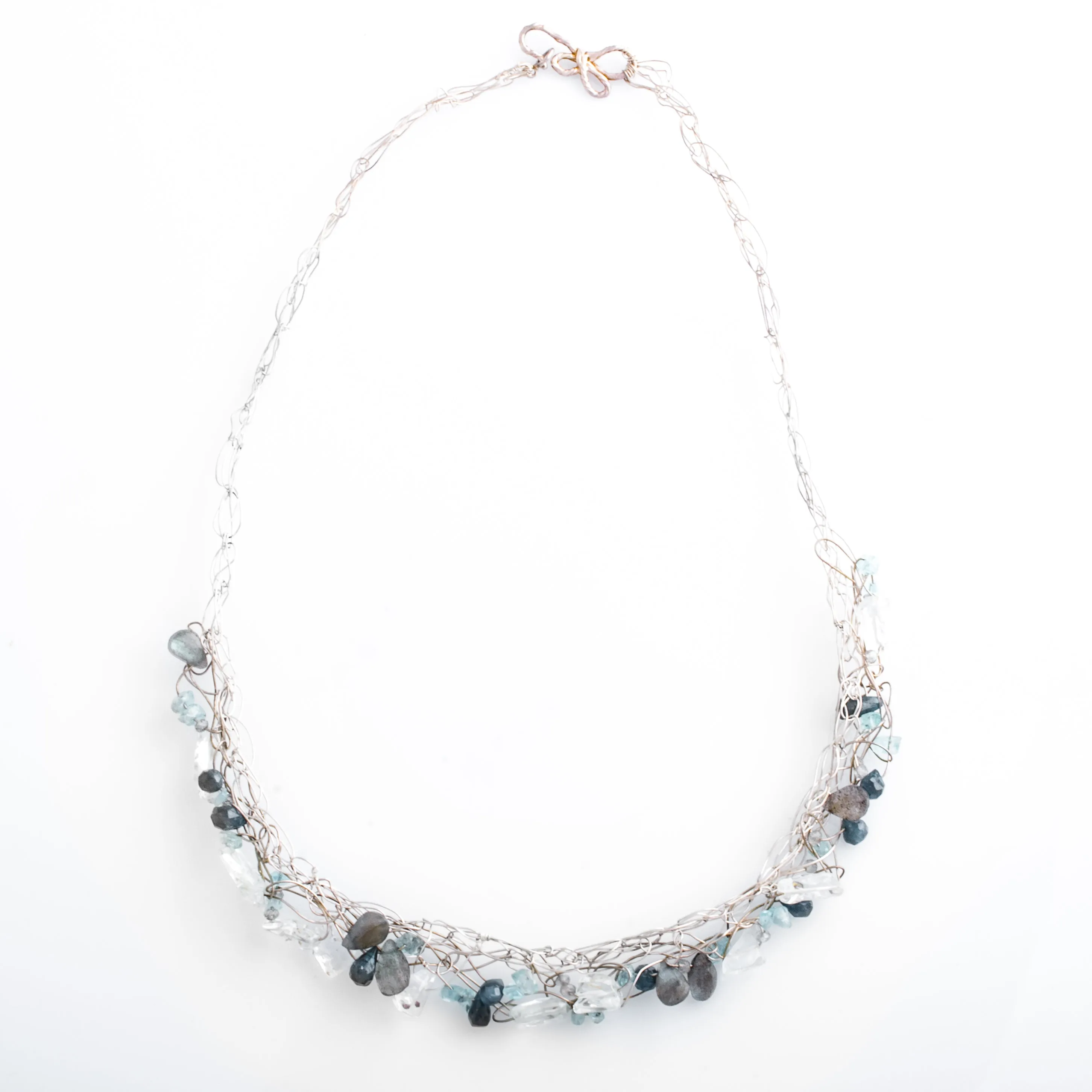 Delicate Spun Collar with Labradorite Apatite and Quartz Bib