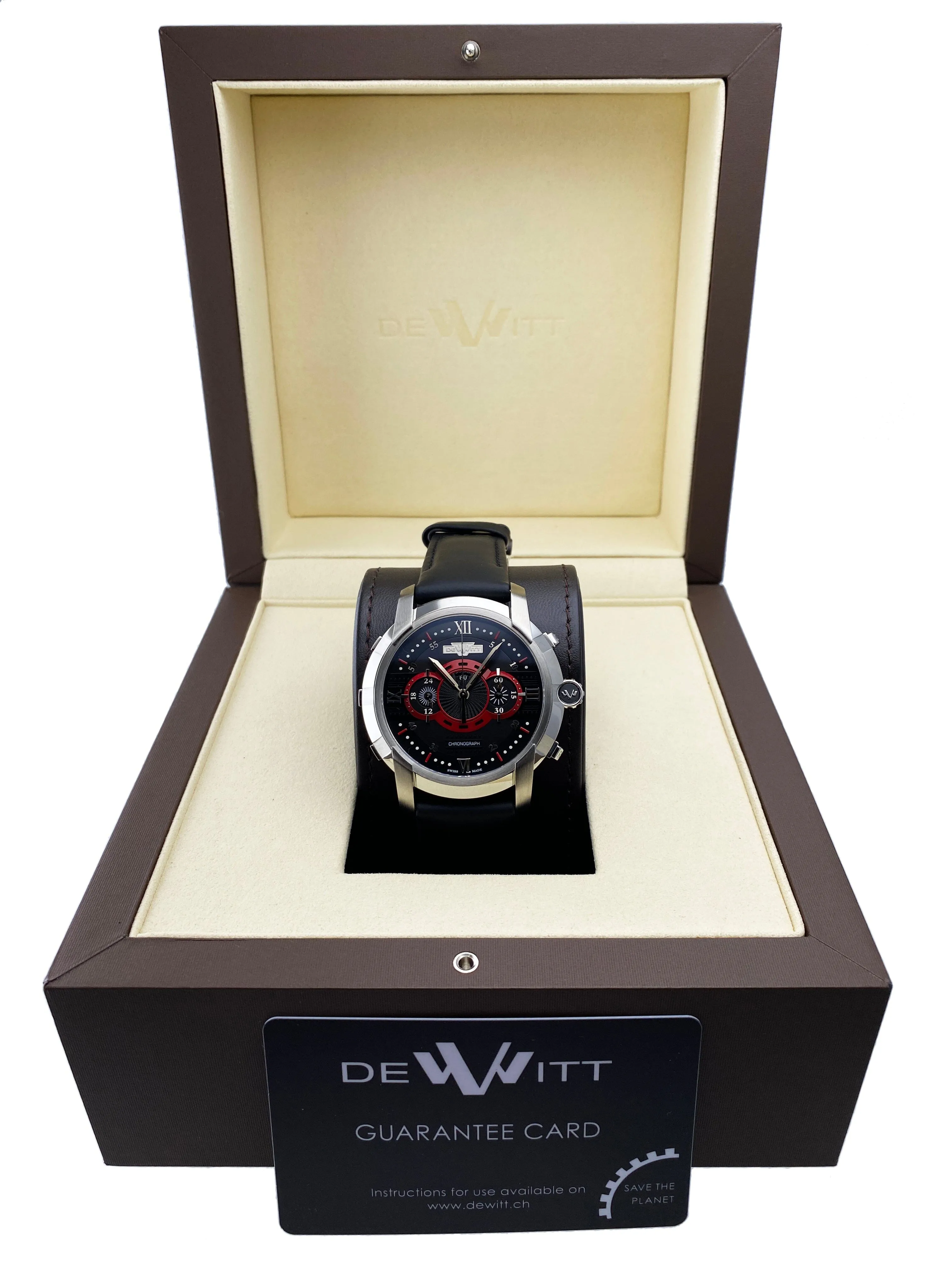 Dewitt Academia FTV.CHR.005.RFB Black & Red Dial Mens Watch Box Papers