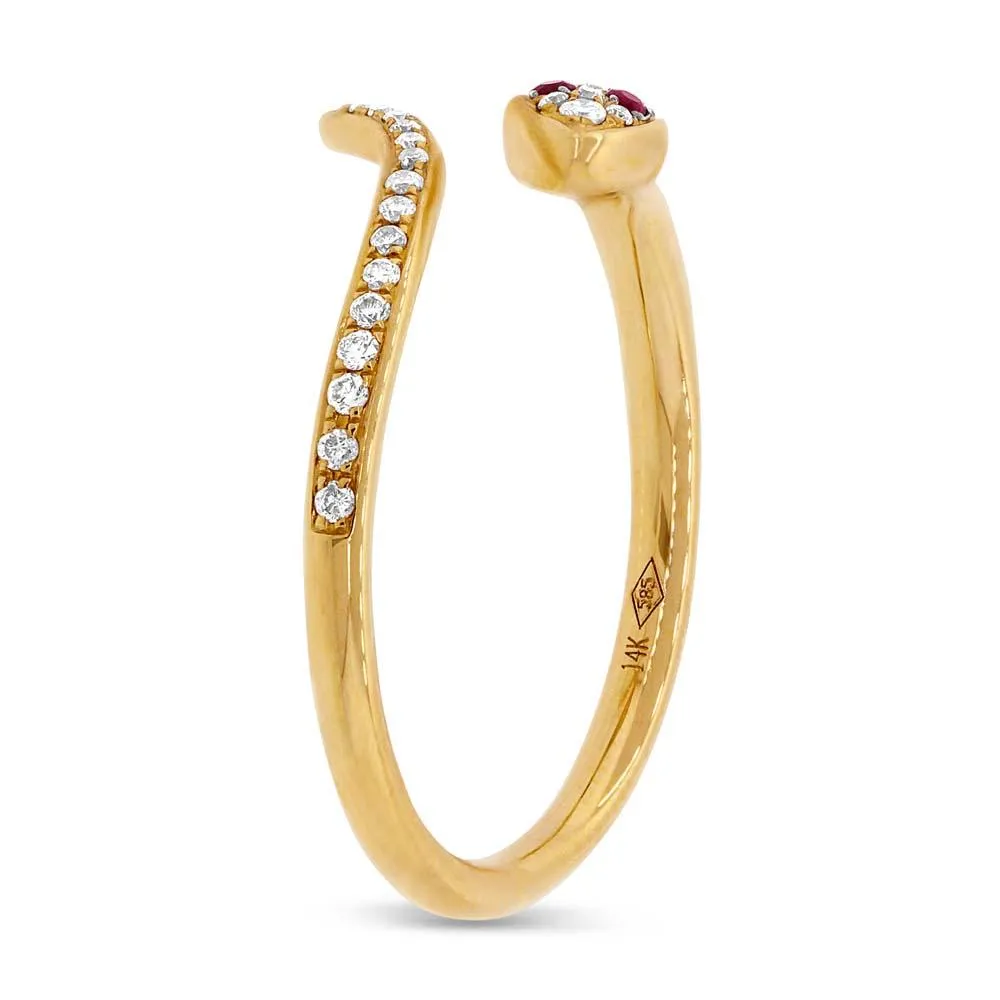 Diamond & 0.03ct Ruby 14k Yellow Gold Snake Ring V0279