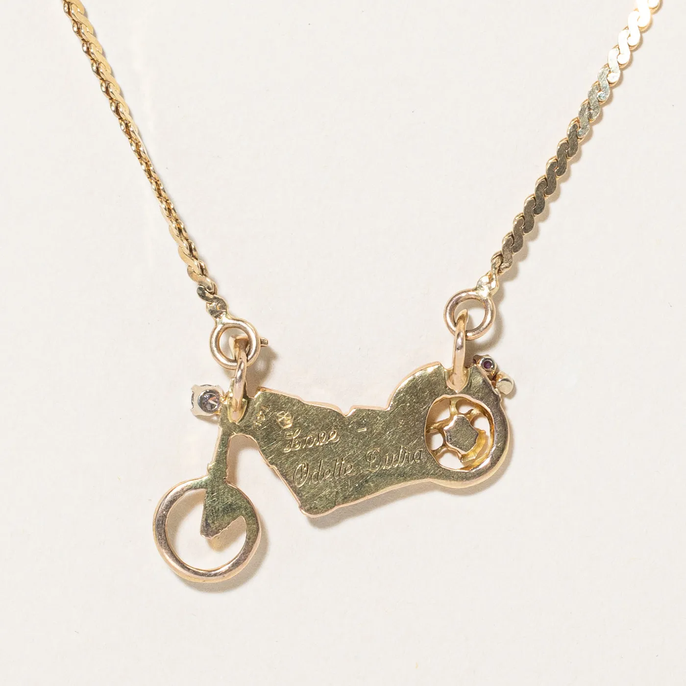 Diamond & Ruby Motorcycle Pendant Necklace | 0.085ct, 0.01ctw | 20" |