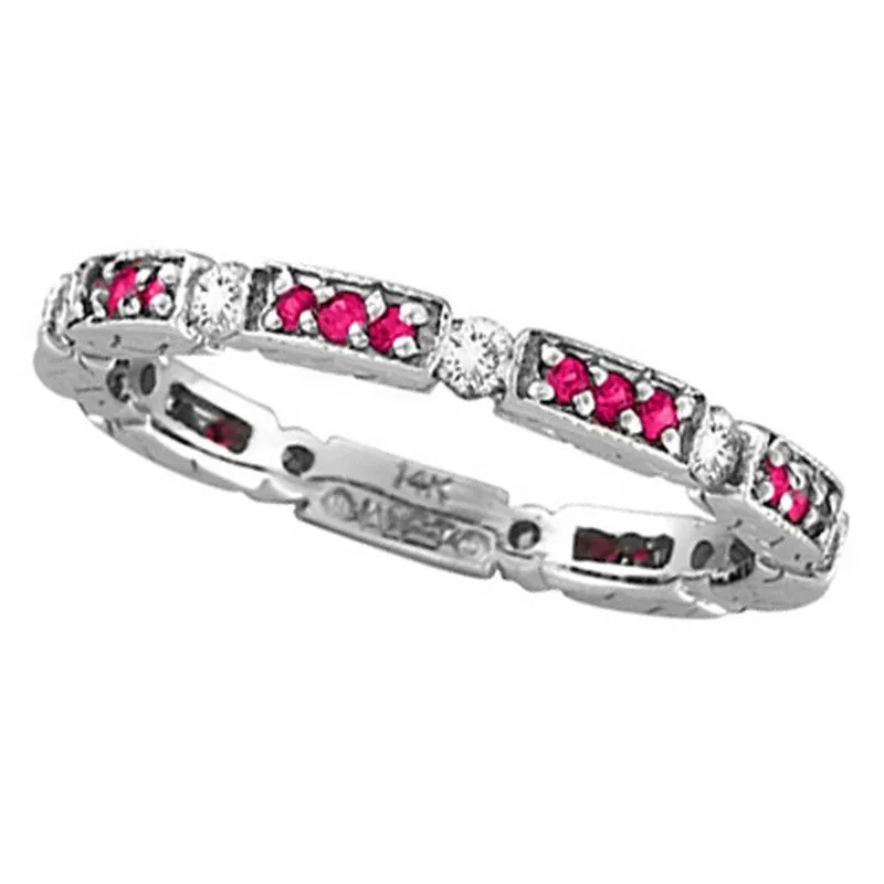 DIAMOND AND ROSE SAPPHIRE ETERNITY STACK RING BAND 14K GOLD (0.52 CTW)
