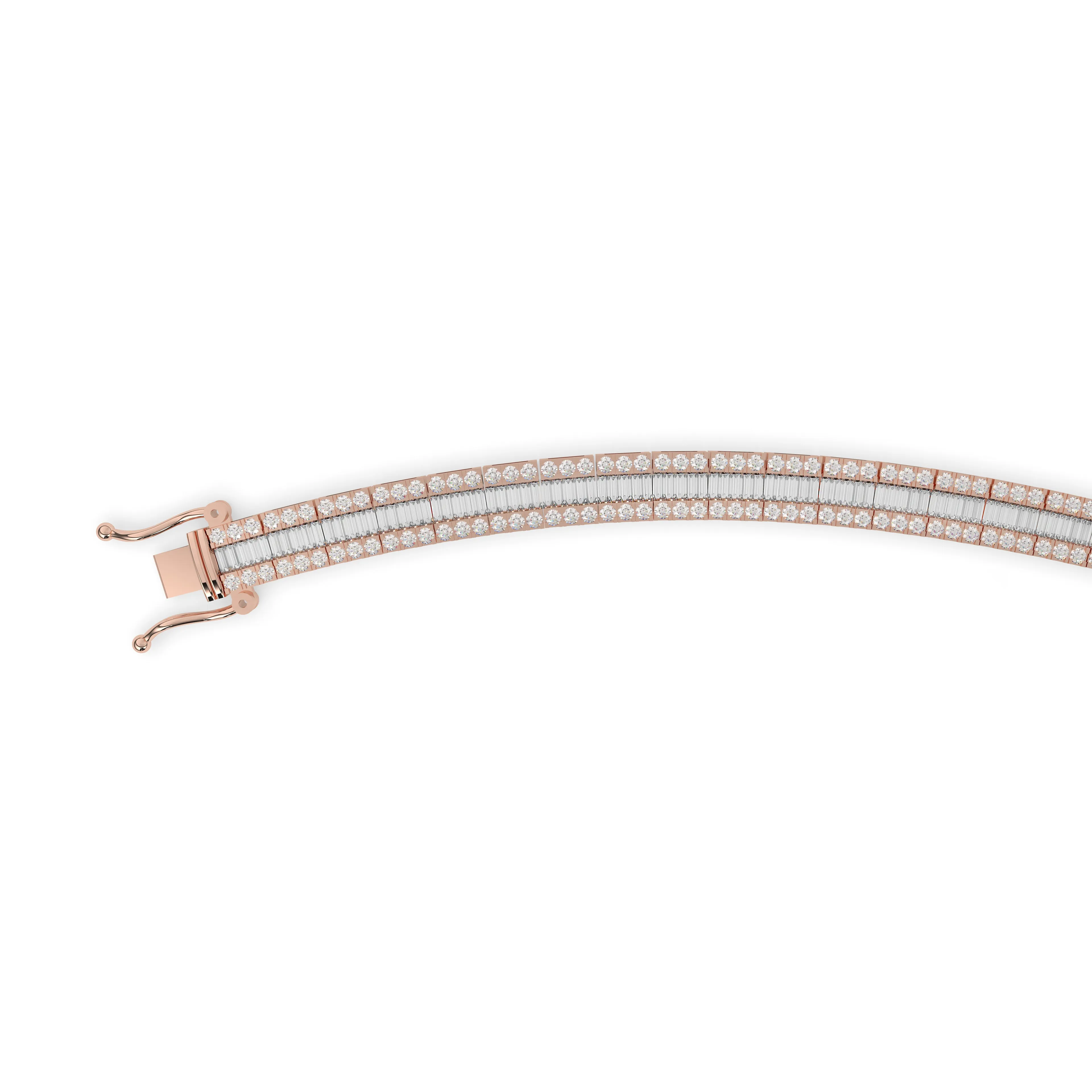 Diamond Bracelet with Baguette Center Row surrounded by Rows of Round-Cut Diamonds