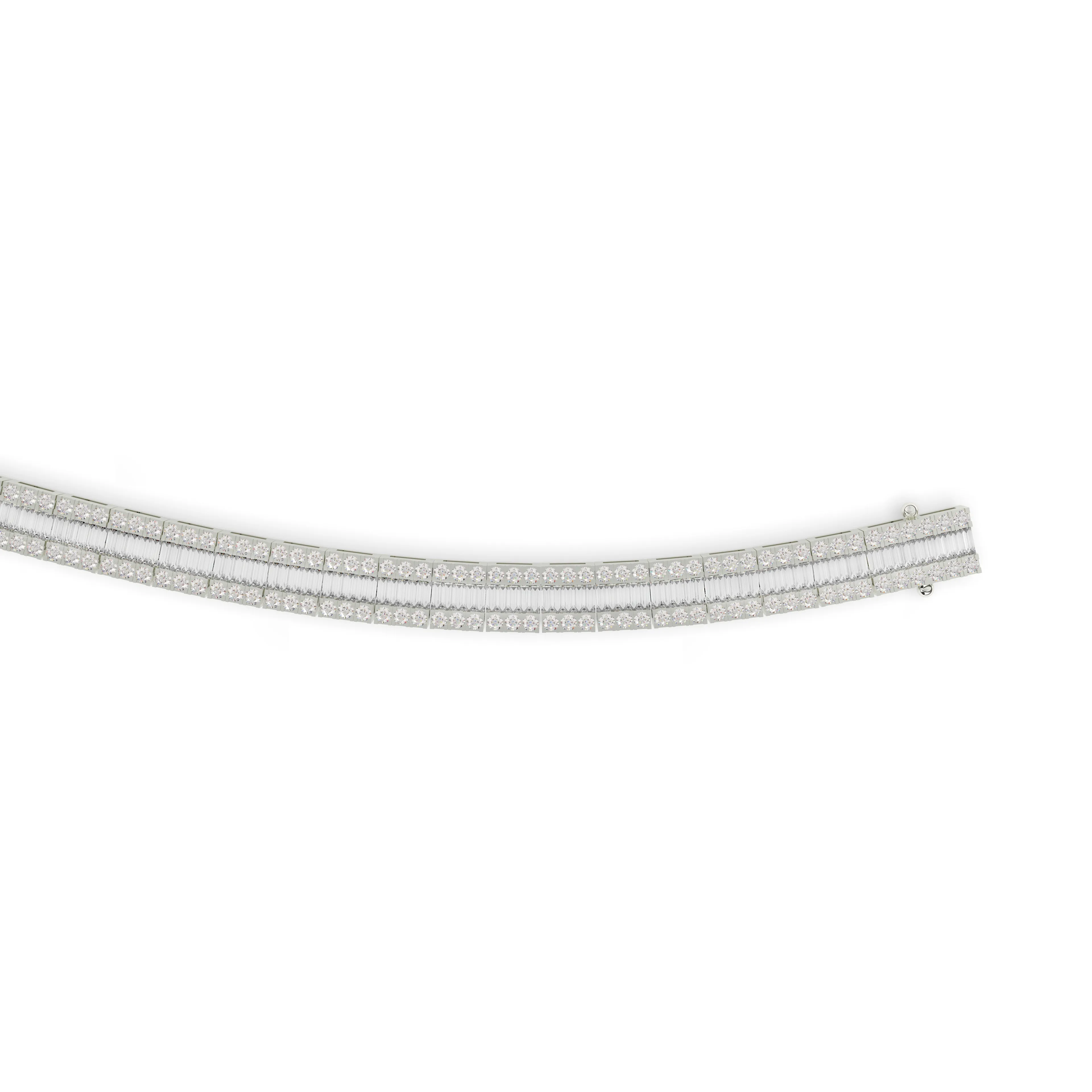 Diamond Bracelet with Baguette Center Row surrounded by Rows of Round-Cut Diamonds