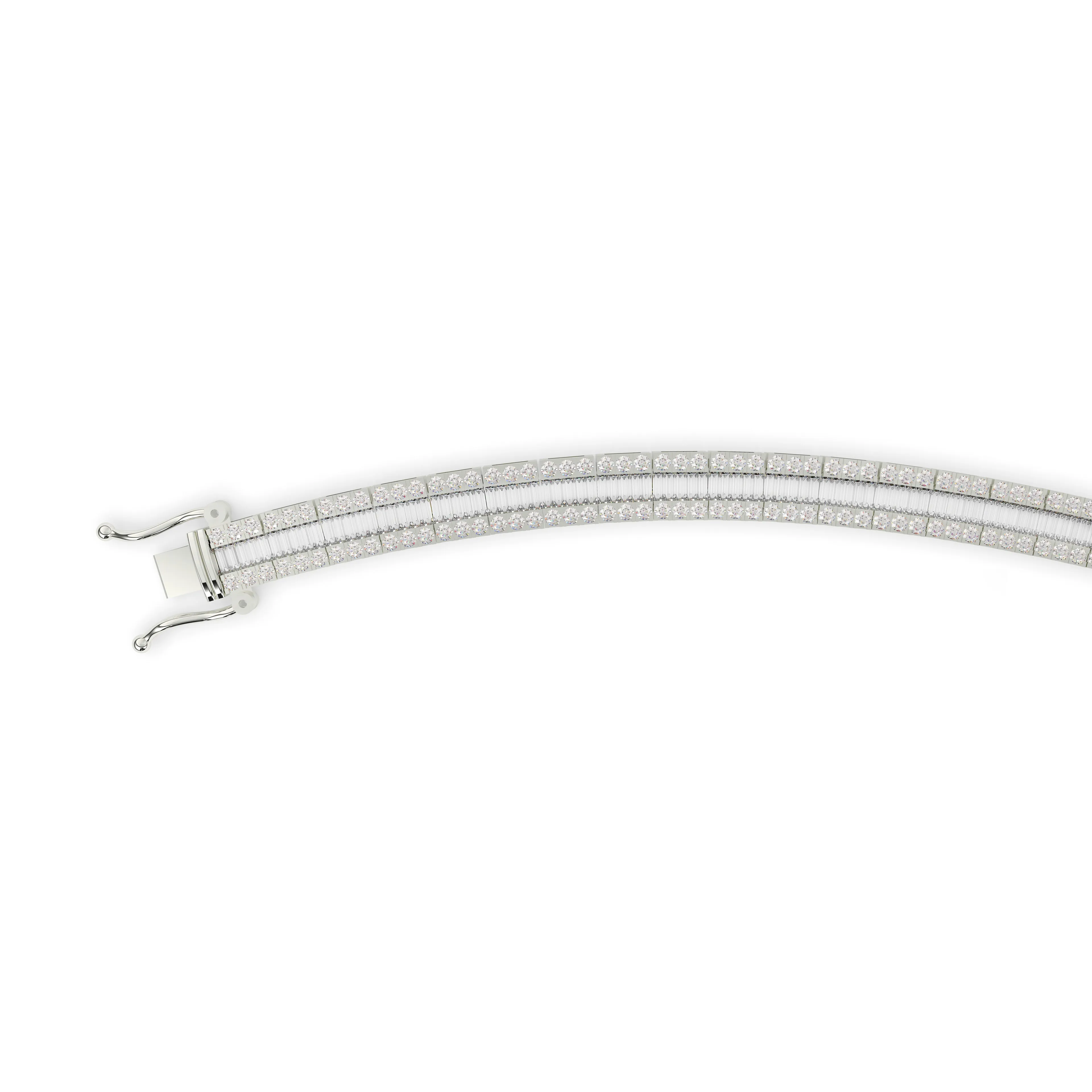 Diamond Bracelet with Baguette Center Row surrounded by Rows of Round-Cut Diamonds