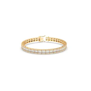 Diamond Bracelet with Baguette Center Row surrounded by Rows of Round-Cut Diamonds