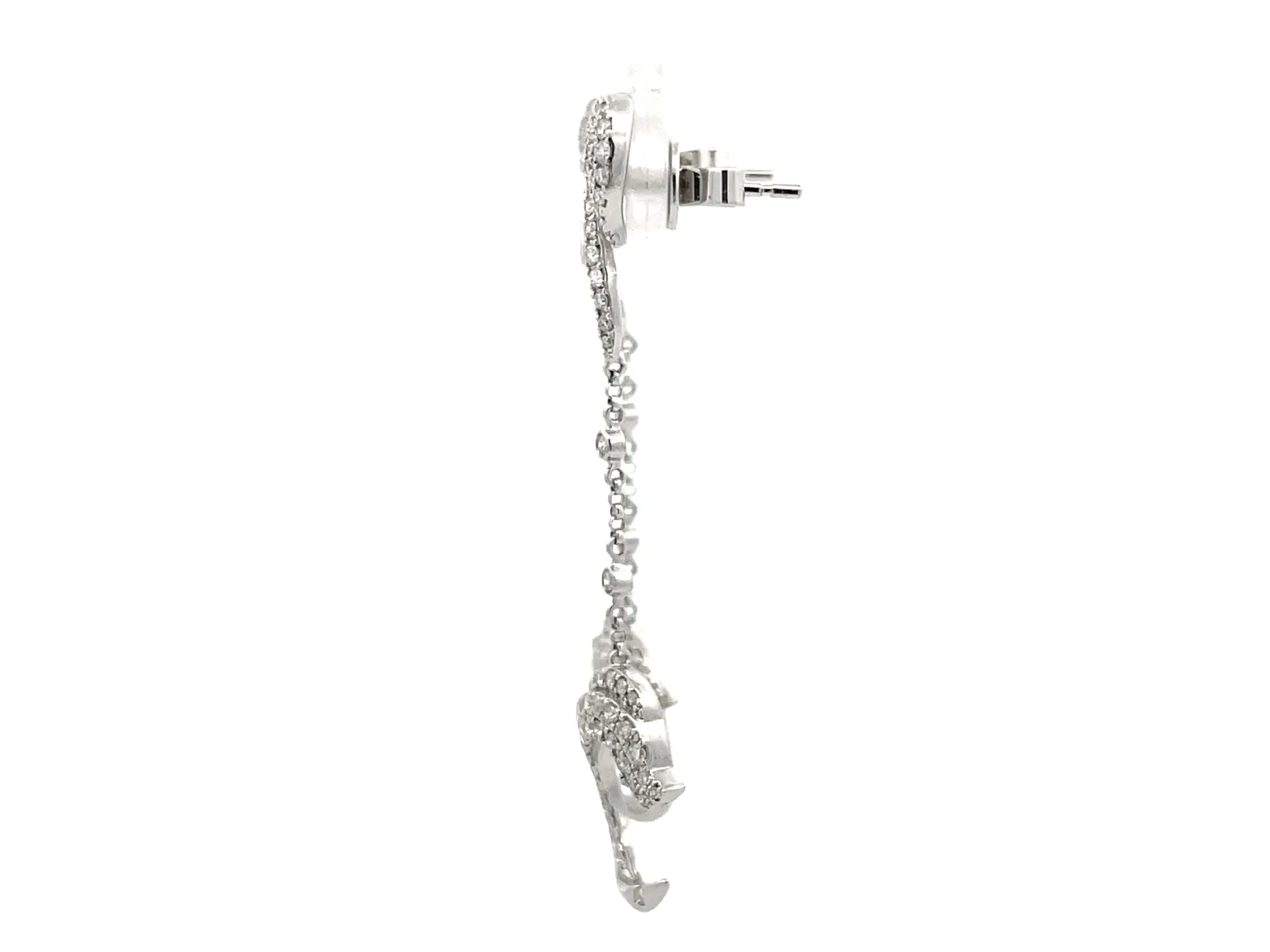 Diamond Dolphin Dangly Drop Earrings 18K Solid White Gold