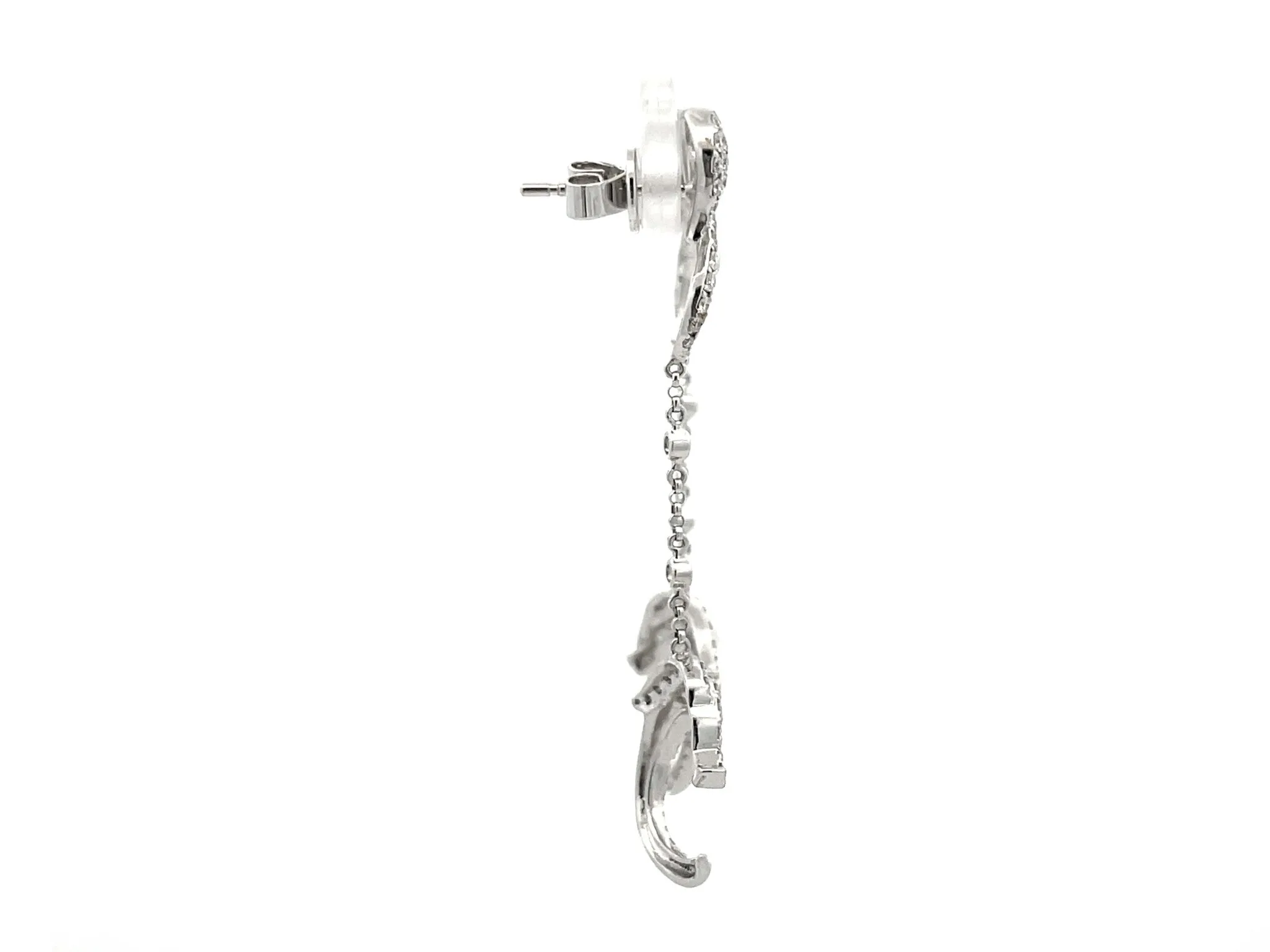 Diamond Dolphin Dangly Drop Earrings 18K Solid White Gold