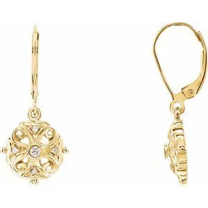 Diamond Filigree Dangle Lever Back Earrings