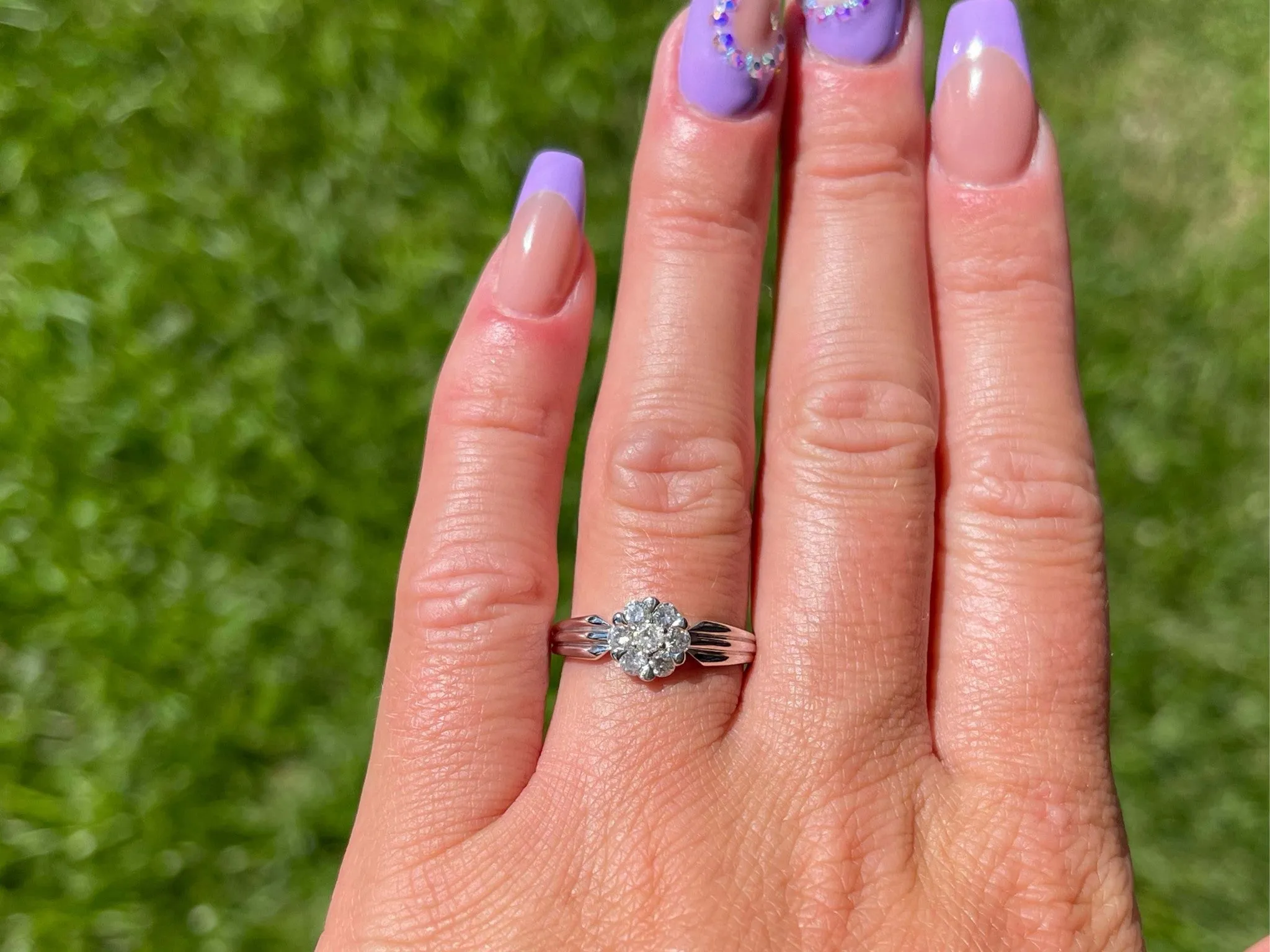 Diamond Flower Promise Ring - 14k White Gold