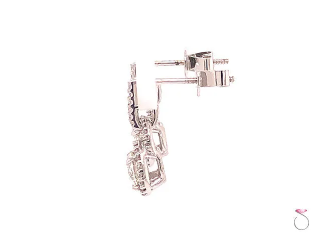 Diamond Halo Drop Dangling Earrings, 2.00 Carat Diamond Earrings 18K White Gold