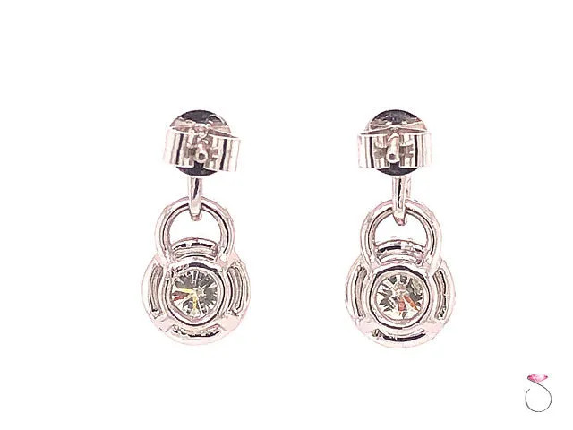 Diamond Halo Drop Dangling Earrings, 2.00 Carat Diamond Earrings 18K White Gold