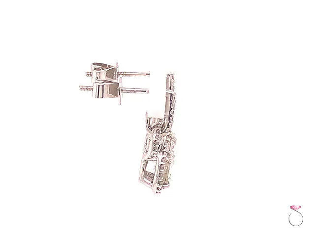 Diamond Halo Drop Dangling Earrings, 2.00 Carat Diamond Earrings 18K White Gold