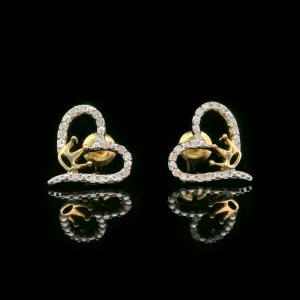 Diamond Heart & Crown Screw Back Earrings 10k Yellow Gold 0.12ctw